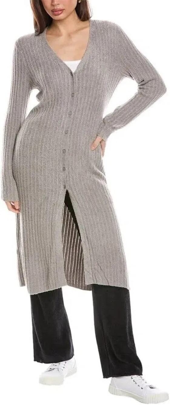 Barefoot Dreams Grey Pointelle Long Cardigan Duster cozychic lite NEW WOMENS XS